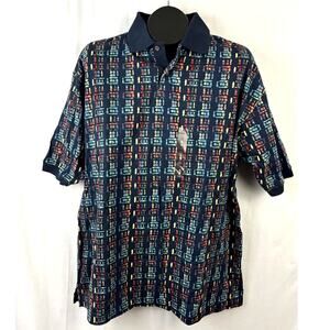 VTG Robert Stock Colorful Geometric Polo Shirt M Short Sleeve Cotton NEW 90s